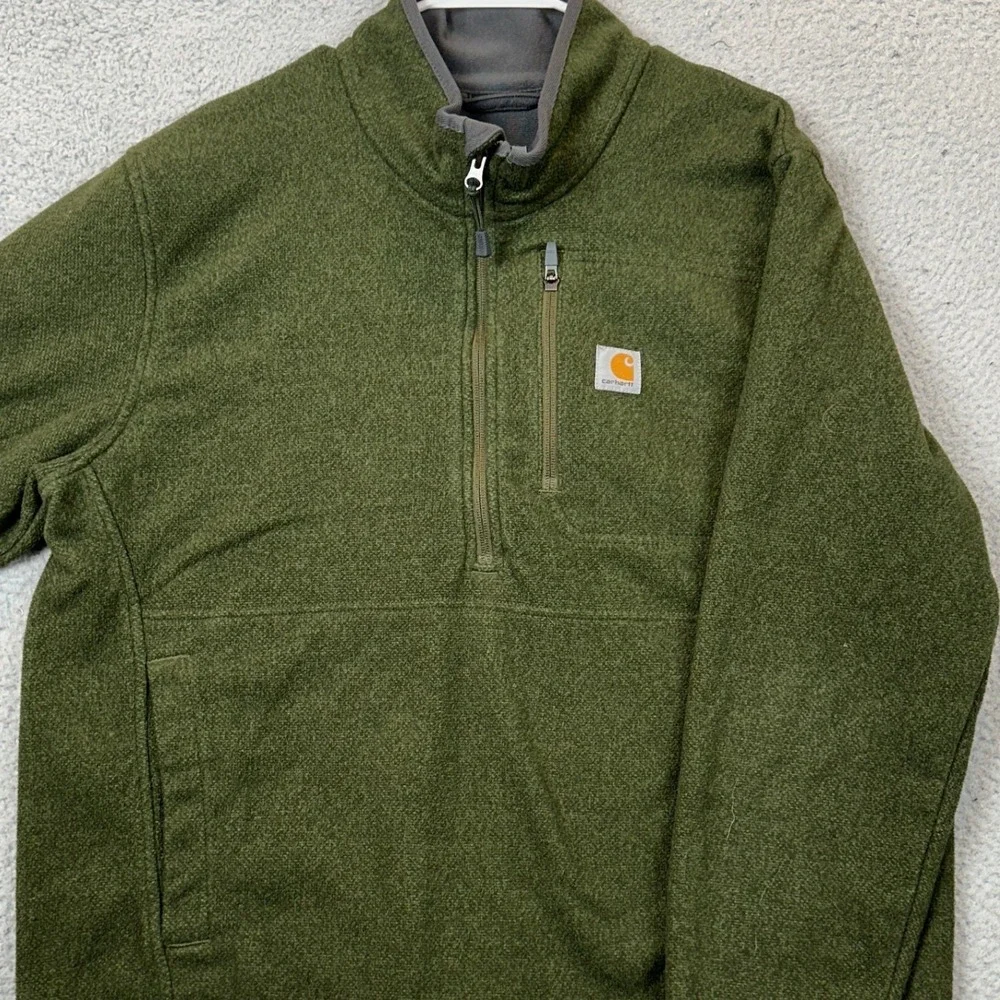 Carhartt Sweater Mens Large Green Half Zip Long Sleeve Pocket Outdoor Hiking EUC